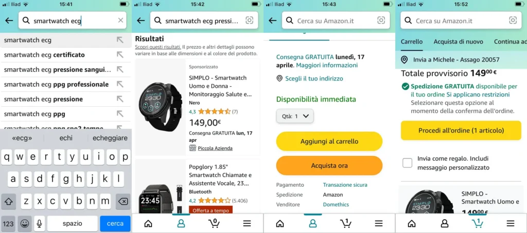 Aggiunta al carrello di un prodotto Amazon da app