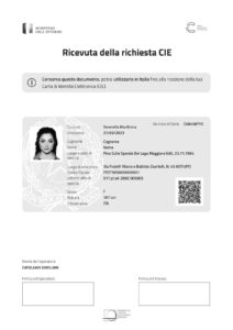 Esempio di modulo avvenuta richiesta CIE