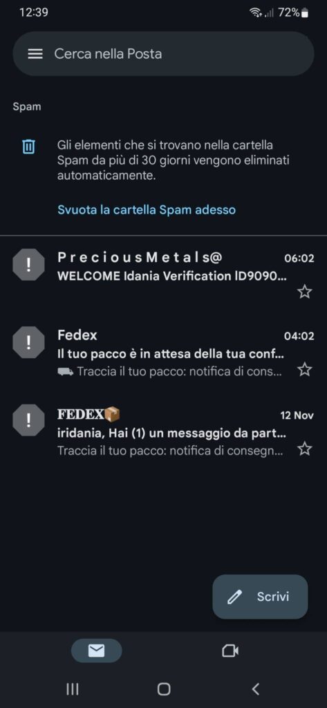 Esempi di email fraudolente su un account Gmail